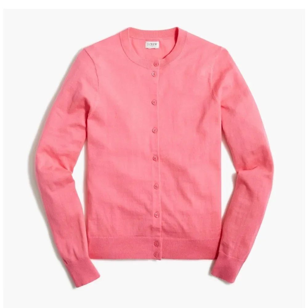 J Crew Womens Classic Cotton Pink Cardigan Sweater Minimalist Sz XS NWT